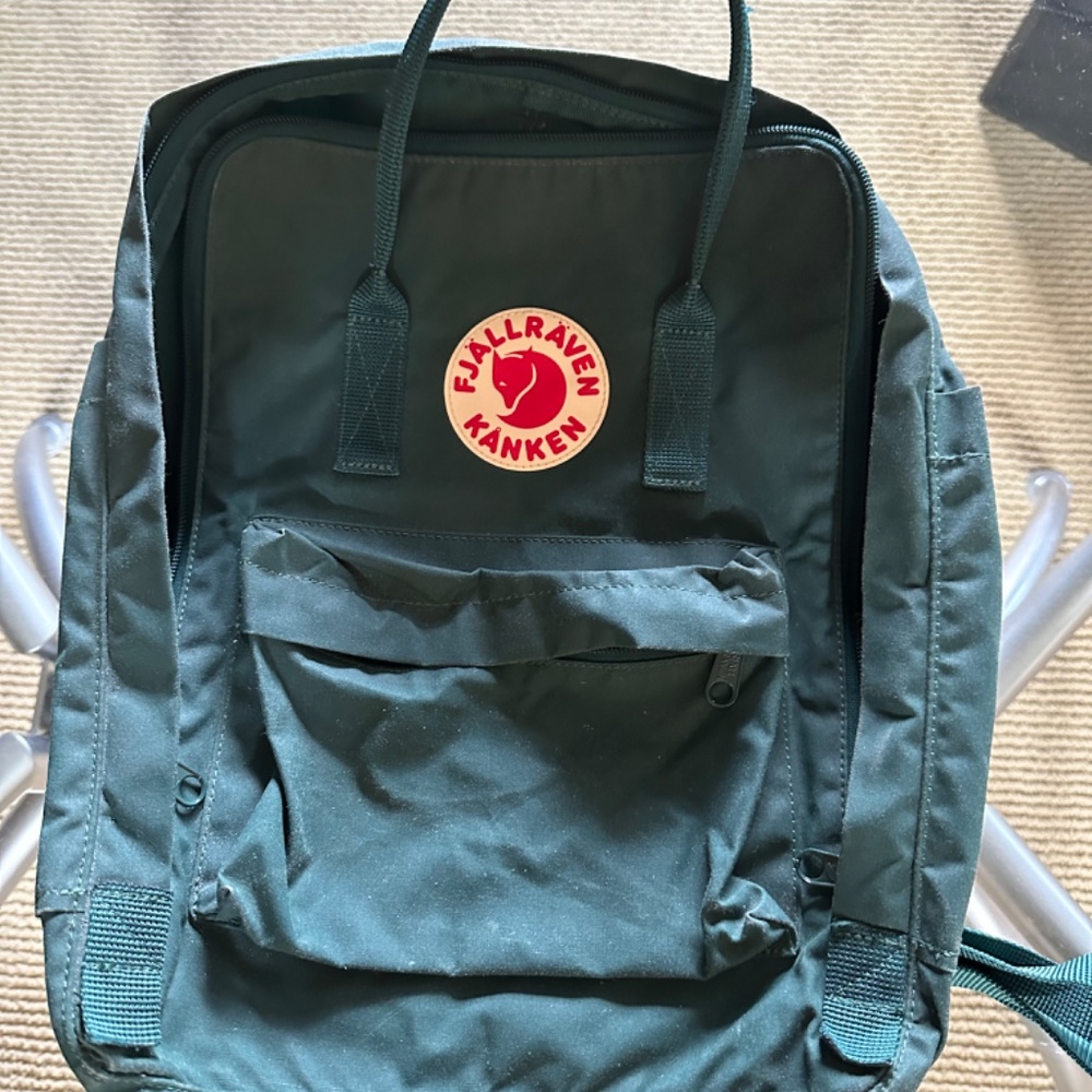 Fjallraven Kanken Backpack in Dark Green with Red Logo